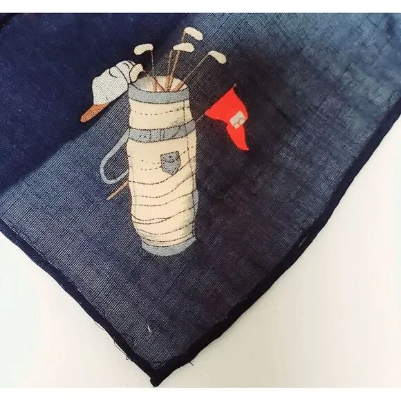 VTG Ralph Lauren Scarf Cotton Golf Clubs Bordered Pink/ Navy Printed 1980s Label - Picture 5 of 9